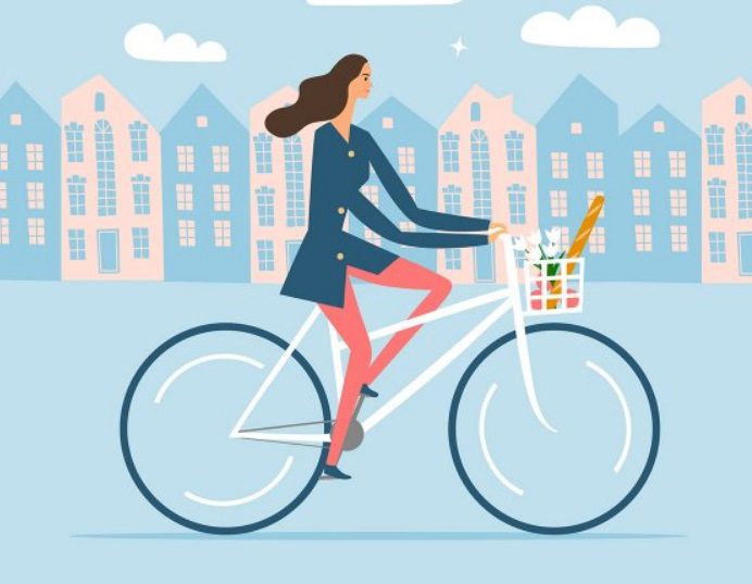 Dessin femme sur un vélo