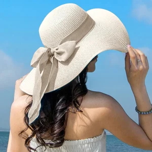 Chapeau de paille d'été pour femmes avec nœud