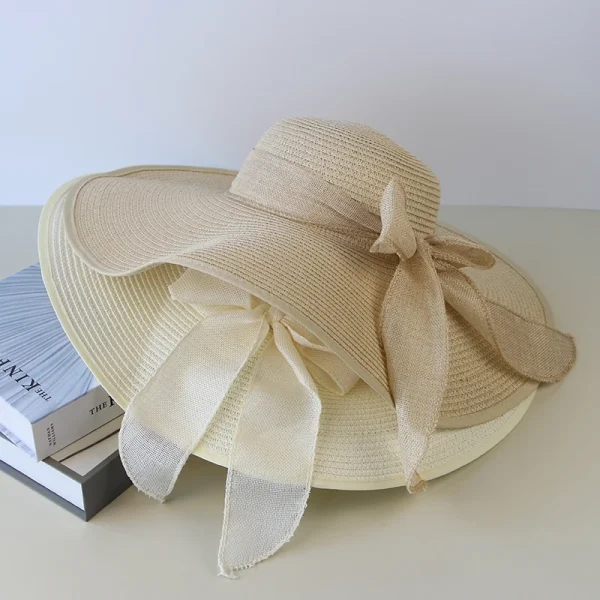 Chapeau de paille d'été pour femmes avec nœud