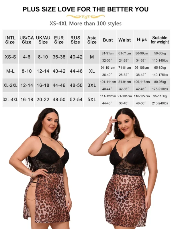 Nuisette léopard et dentelle pour grande taille