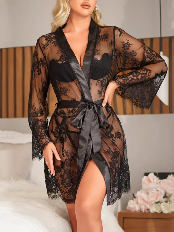 Kimono pour nuit de noce sexy en dentelle grande taille