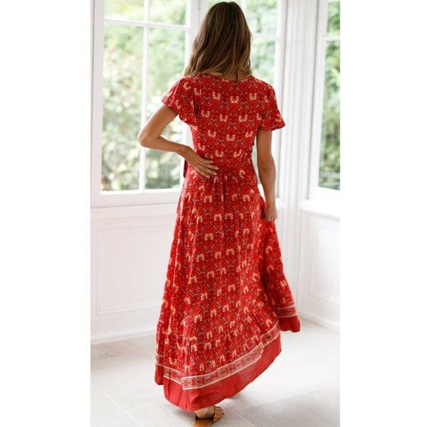 Robe bohème décolletée en rouge